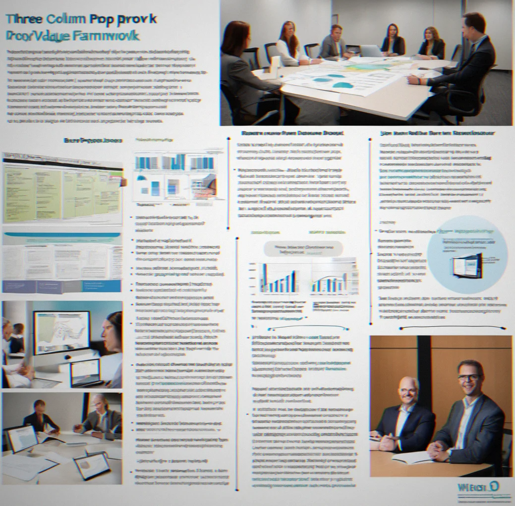 Three-column value prop framework with headline, benefit statement, and supporting evidence