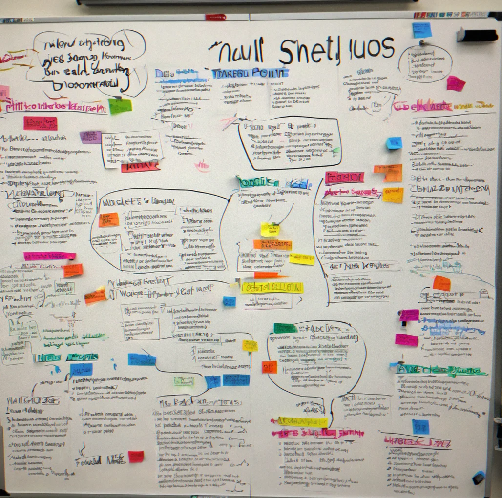 Whiteboard from sales call showing handwritten talking points and scattered differentiators