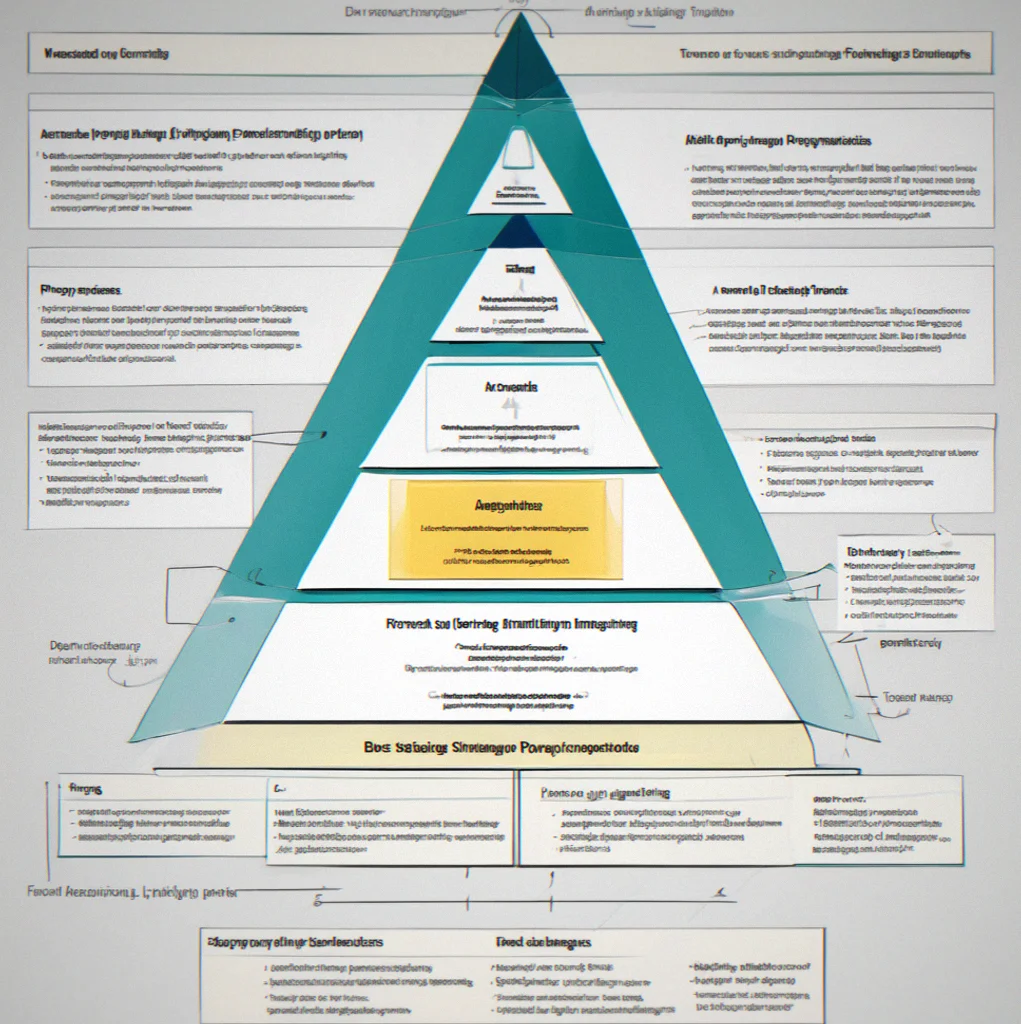 Pyramid diagram showing layered messaging structure from positioning at top through value props to proof points