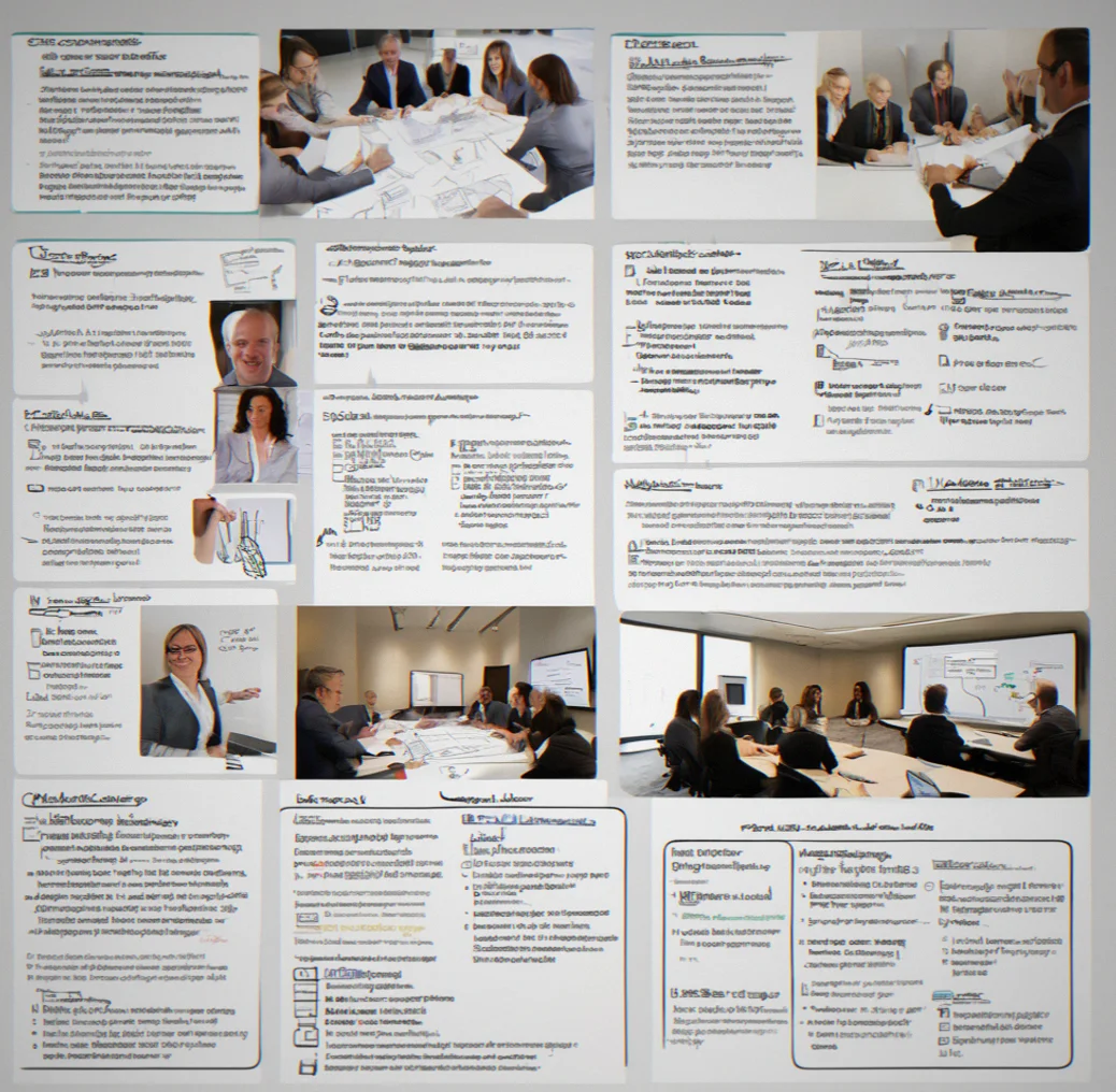 Meeting notes from stakeholder alignment session showing CFO, VP Sales, and Head of Marketing consensus on core differentiators